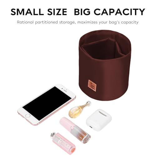 GIVLEFLY Purse Organizer Insert for Duffle Bucket Bag, Satin Polyester Handbag Liner with Multiple Pockets, Structured Divider Shaper, Lightweight Inner Organizer for Everyday Essentials,Brown - color: Brown, size: 4.92"(L)– Measure Before Purchase