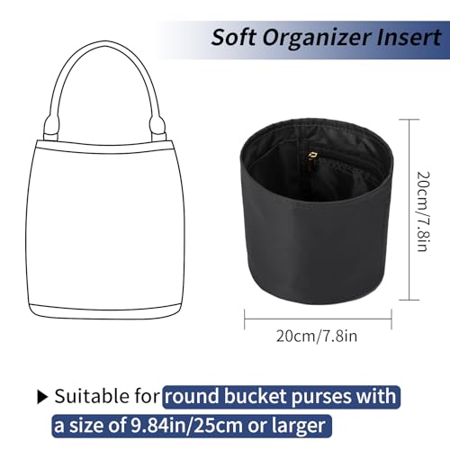 Purse Organizer Insert Nylon Round Bucket Bag Organizer for Handbag Small Tote Dividers Insert (Black) | Nylon Handbag Dividers for Inside Purse,Roomy Organizer for Bucket Bag,Round/Circular Bag Insert,5 Pockets/2 Colors - color: Black